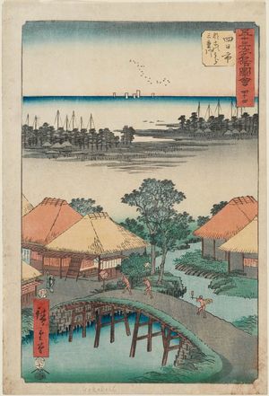 歌川広重: No. 44, Yokkaichi: Nako Bay and the Mie River (Yokkaichi, Nako no ura Miekawa), from the series Famous Sights of the Fifty-three Stations (Gojûsan tsugi meisho zue), also known as the Vertical Tôkaidô - ボストン美術館