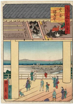 Utagawa Kunikazu: Votive-picture Hall at the Ikutama Shrine (Ikutama Ema-dô), from the series One Hundred Views of Osaka (Naniwa hyakkei) - Museum of Fine Arts