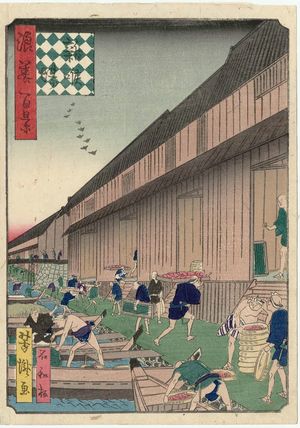 Utagawa Yoshitaki: Zakoba Fish Market (Zakoba), from the series One Hundred Views of Osaka (Naniwa hyakkei) - Museum of Fine Arts