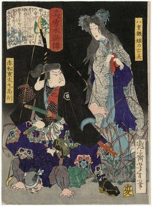 月岡芳年: The Ghost of Yaehatahime (Yaehatahime no bôrei) and Akamatsu Jûtamaru Takanori, from the series Sagas of Beauty and Bravery (Biyû Suikoden) - ボストン美術館
