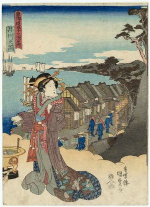 Utagawa Kunisada: View of Shinagawa (Shinagawa no zu), from the series Fifty-three Stations of the Tôkaidô Road (Tôkaidô gojûsan tsugi no uchi) - Museum of Fine Arts