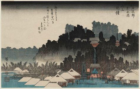 歌川広重: Evening Bell at Ikegami (Ikegami no banshô), from the series Eight Views in the Environs of Edo (Edo kinkô hakkei no uchi) - ボストン美術館