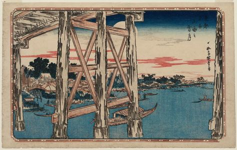 歌川広重: Evening Moon at Ryôgoku Bridge (Ryôgoku no yoizuki), from the series Famous Places in the Eastern Capital (Tôto meisho) - ボストン美術館
