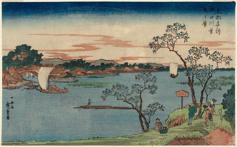 Utagawa Hiroshige: Leafy Cherry Trees on the Sumida River (Sumidagawa hazakura no kei), from the series Famous Places in the Eastern Capital (Tôto meisho) - Museum of Fine Arts