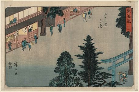 Utagawa Hiroshige: No. 12 - Mishima, from the series The Tôkaidô Road - The Fifty-three Stations (Tôkaidô - Gojûsan tsugi), also known as the Reisho Tôkaidô - Museum of Fine Arts