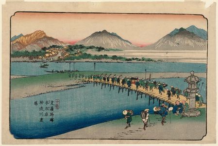 Keisai Eisen: No. 11, Honjô Station: Crossing the Kanna River (Honjô shuku, Kannagawa watashiba, from the series The Sixty-nine Stations of the Kisokaidô Road, here called The Stations of the Kiso Road (Kisoji no eki) - Museum of Fine Arts