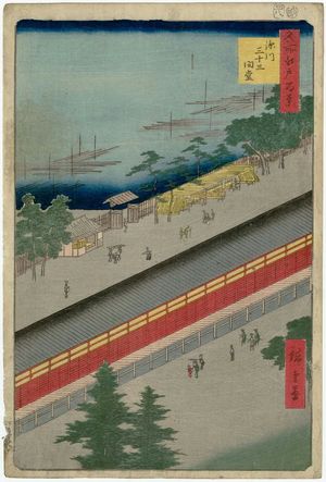 Utagawa Hiroshige: Hall of Thirty-Three Bays, Fukagawa (Fukagawa Sanjûsangendô), from the series One Hundred Famous Views of Edo (Meisho Edo hyakkei) - Museum of Fine Arts