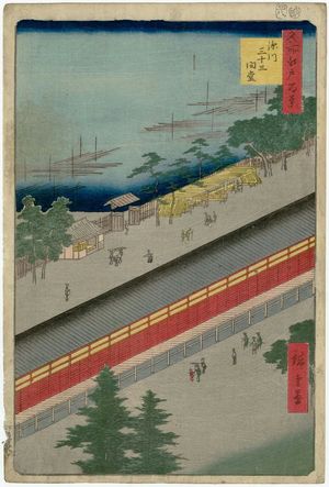 Japanese Print "Hall of Thirty-Three Bays, Fukagawa (Fukagawa Sanjûsangendô), from the series One Hundred Famous Views of Edo (Meisho Edo hyakkei)" by Utagawa Hiroshige, 歌川広重 (Utagawa Hiroshige I)