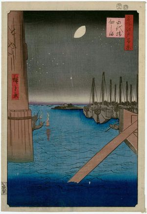 Utagawa Hiroshige: Tsukudajima from Eitai Bridge (Eitaibashi Tsukudajima), from the series One Hundred Famous Views of Edo (Meisho Edo hyakkei) - Museum of Fine Arts