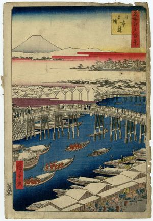 歌川広重: Nihonbashi, Clearing After Snow (Nihonbashi yukibare), from the series One Hundred Famous Views of Edo (Meisho Edo hyakkei) - ボストン美術館