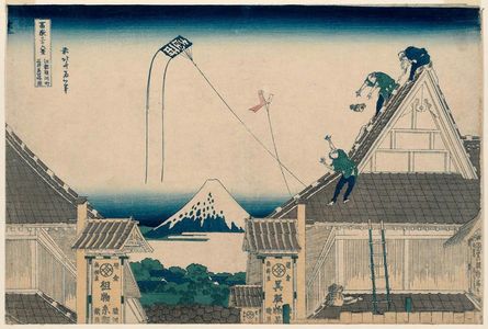 葛飾北斎: The Mitsui Shop at Suruga-chô in Edo (Kôto Suruga-chô Mitsui-mise ryakuzu), from the series Thirty-six Views of Mount Fuji (Fugaku sanjûrokkei) - ボストン美術館