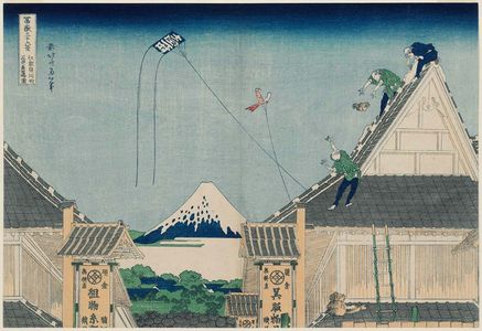 葛飾北斎: The Mitsui Shop at Suruga-chô in Edo (Edo Suruga-chô Mitsui-mise ryakuzu), from the series Thirty-six Views of Mount Fuji (Fugaku sanjûrokkei) - ボストン美術館
