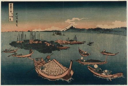 葛飾北斎: Tsukuda-jima [in Edo] in Musashi Province (Buyô Tsukuda-jima), from the series Thirty-six Views of Mount Fuji (Fugaku sanjûrokkei) - ボストン美術館