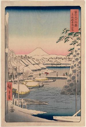 Utagawa Hiroshige: Riverbank at Sukiya in Edo (Tôto Sukiya-gashi), from the series Thirty-six Views of Mount Fuji (Fuji sanjûrokkei) - Museum of Fine Arts