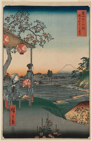 Utagawa Hiroshige: Fuji-view Teahouse at Zôshigaya (Zôshigaya Fujimi chaya), from the series Thirty-six Views of Mount Fuji (Fuji sanjûrokkei) - Museum of Fine Arts