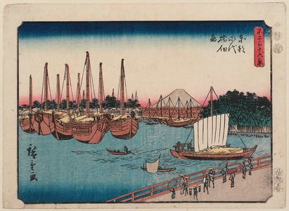 Utagawa Hiroshige: Eitai Bridge and Tsukudajima in Edo (Tôto Eitaibashi Tsukudajima), from the series Thirty-six Views of Mount Fuji (Fuji sanjûrokkei) - Museum of Fine Arts