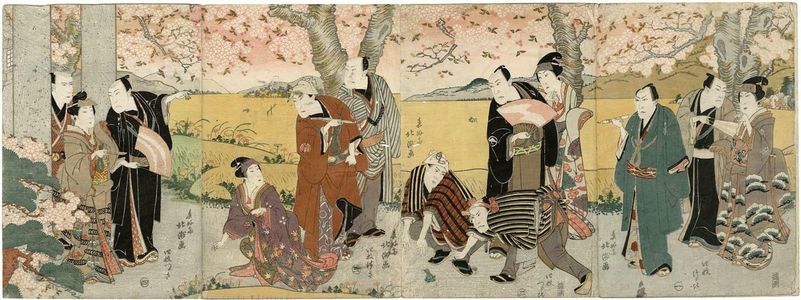 Shunkosai Hokushu: Actors Viewing Cherry Blossoms - Museum of Fine Arts