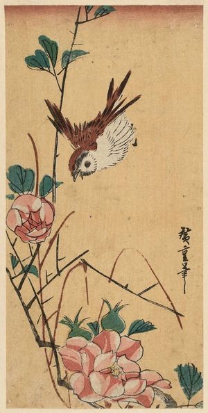Utagawa Hiroshige: Sparrow and Camellia - Museum of Fine Arts