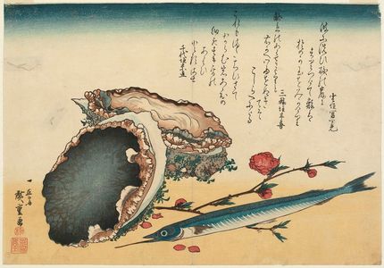 Utagawa Hiroshige: Abalone, Needlefish, and Peach Blossoms, from an untitled series known as Large Fish - Museum of Fine Arts