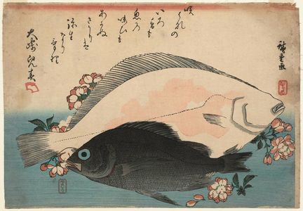 歌川広重: Halibut, Plaice, and Wild Cherry, from an untitled series known as Large Fish - ボストン美術館