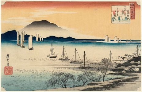 歌川広重: Returning Sails at Yabase (Yabase kihan), from the series Eight Views of Ômi (Ômi hakkei no uchi) - ボストン美術館