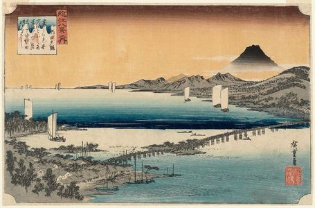 Utagawa Hiroshige: Sunset Glow at Seta (Seta yûshô), from the series Eight Views of Ômi (Ômi hakkei no uchi) - Museum of Fine Arts
