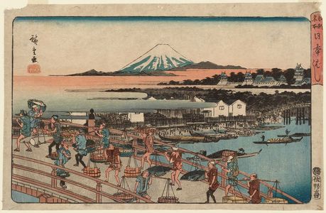 歌川広重: Nihonbashi, from the series Famous Places in Edo (Kôto meisho) - ボストン美術館