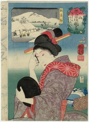 Utagawa Kuniyoshi: Wanting to Be Independent (Mimama ni naritai)/ Cloth from Echigo Province (Echigo nuno), from the series Auspicious Desires on Land and Sea (Sankai medetai zue) - Museum of Fine Arts