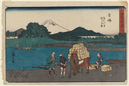Utagawa Hiroshige: Hiratsuka: Ferry on the Ba'nyû River (Hiratsuka, Ba'nyû-gawa funewatashi no zu), from the series The Fifty-three Stations of the Tôkaidô Road (Tôkaidô gojûsan tsugi no uchi), also known as the Gyôsho Tôkaidô - Museum of Fine Arts