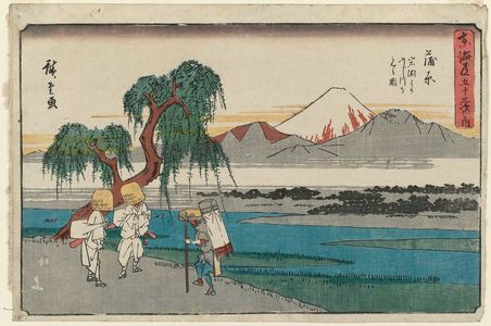 Utagawa Hiroshige: Kanbara: View of the Fuji River from Iwafuchi (Kanbara, Iwafuchi yori Fujikawa o miru zu), from the series The Fifty-three Stations of the Tôkaidô Road (Tôkaidô gojûsan tsugi no uchi), also known as the Gyôsho Tôkaidô - Museum of Fine Arts