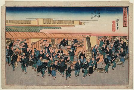 Utagawa Hiroshige: Fish Market at Zakoba (Zakoba uoichi no zu), from the series Famous Views of Osaka (Naniwa meisho zue) - Museum of Fine Arts