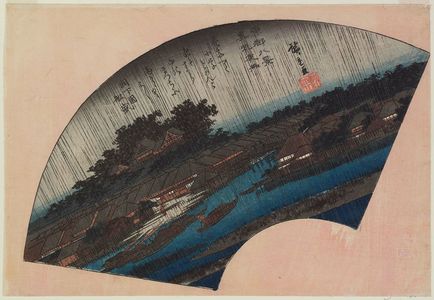 Utagawa Hiroshige, 歌川広重 (Utagawa Hiroshige I)による浮世絵「Night Rain at Matsuchiyama (Matsuchi yau), from the series Eight Views of the Eastern Capital (Tôto hakkei)」