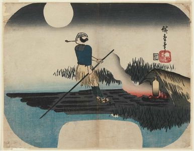 Utagawa Hiroshige: Man Poling a Raft on a Moonlit Night - Museum of Fine Arts