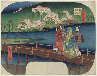 Utagawa Hiroshige: The Togetsu Bridge at Arashiyama in Kyoto (Kyô Arashiyama Togetsukyô), from the series Views of Famous Places in the Provinces (Shokoku meisho zue) - Museum of Fine Arts