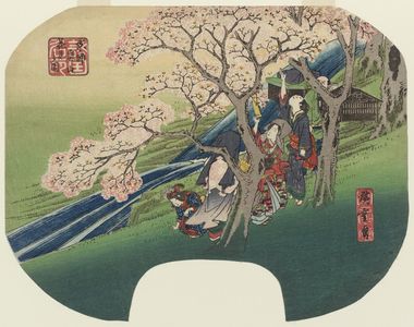 Utagawa Hiroshige: Cherry-blossom Viewing at Arashiyama in Kyoto (Keishi Arashiyama hanami no zu), from the series Famous Places in the Various Provinces (Shokoku meisho) - Museum of Fine Arts