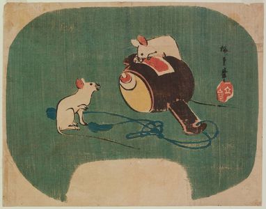 Japanese Print "White Mice with Daikoku's Magic Mallet" by Utagawa Hiroshige, 歌川広重 (Utagawa Hiroshige I)