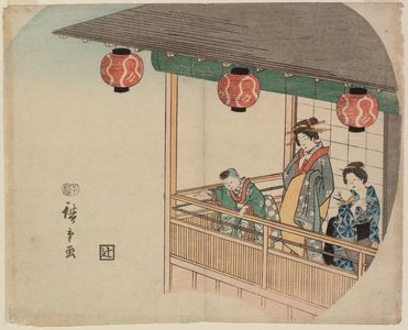 Utagawa Hiroshige: Courtesan and Attendants on Balcony - Museum of Fine Arts