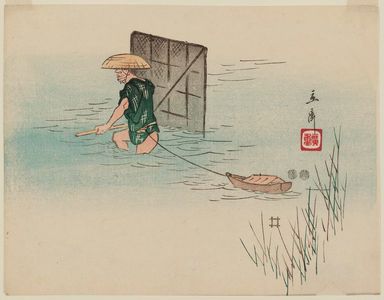 Utagawa Hiroshige: Wading Fisherman with a Scoop Net - Museum of Fine Arts