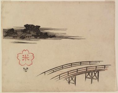 Japanese Print "Bridge and Distant View of Shrine" by Utagawa Hiroshige, 歌川広重 (Utagawa Hiroshige I)