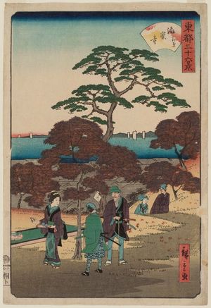 Utagawa Hiroshige II, 二歌川広重 (Utagawa Hiroshige II (Shigenobu))による浮世絵「Red Maple Leaves at Kaian-ji Temple (Kaianji kôyô), from the series Thirty-six Views of the Eastern Capital (Tôto sanjûrokkei)」