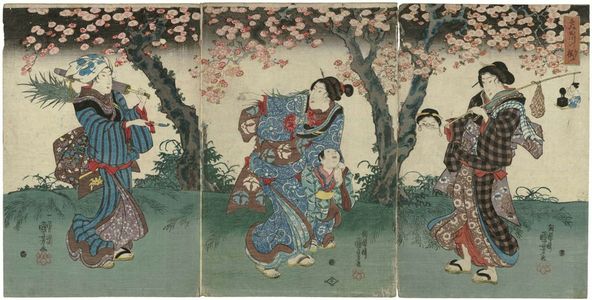 Utagawa Kuniyoshi: Cherry Blossoms at Night on the Banks of the Sumida River (Sumidagawa no yozakura) - Museum of Fine Arts
