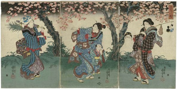 Utagawa Kuniyoshi, 歌川国芳 (Utagawa Kuniyoshi)による浮世絵「Cherry Blossoms at Night on the Banks of the Sumida River (Sumidagawa no yozakura)」