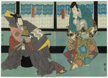 Utagawa Kunikazu: Actors Arashi Kichisaburô as Kajiwara Heiji (R) and Bandô Hikosaburô as Kajiwara Genta (L) - Museum of Fine Arts