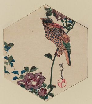 Utagawa Hiroshige: Kingfisher and Clematis in Hexagonal Shape - Museum of Fine Arts