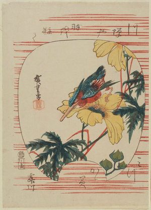 歌川広重: Kingfisher and Hibiscus in Fan Shape - ボストン美術館