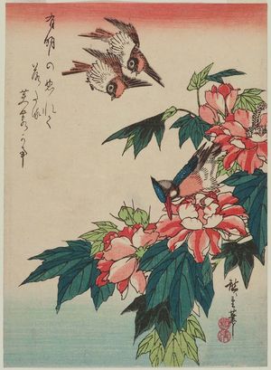 Utagawa Hiroshige: Sparrows, Kingfisher, and Hibiscus - Museum of Fine Arts