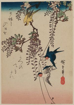 Utagawa Hiroshige: Swallows, Small Bird, and Wisteria - Museum of Fine Arts