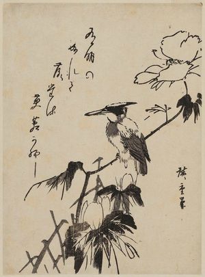 Japanischer Druck "Kingfisher and Hibiscus" von Utagawa Hiroshige, 歌川広重 (Utagawa Hiroshige I)