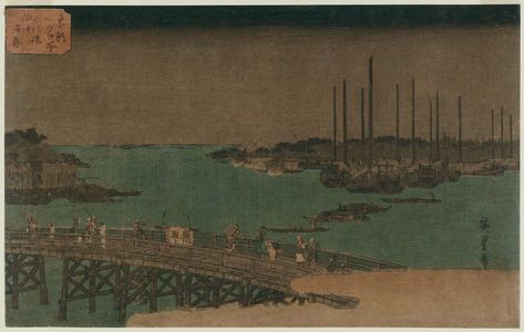 Utagawa Hiroshige: Fishing Boats in Tsukuda Bay, from Eitai Bridge (Eitaibashi Tsukuda oki isaribune), from the series Famous Places in the Eastern Capital (Tôto meisho) - Museum of Fine Arts