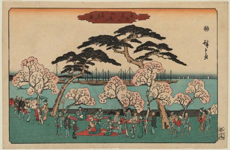 歌川広重: Cherry-blossom Viewing at Goten-yama (Goten-yama hanami no zu), from the series Famous Places in the Eastern Capital (Tôto meisho) - ボストン美術館